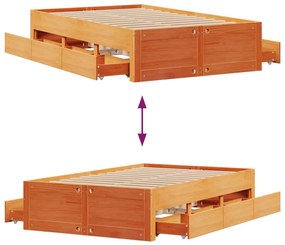 barna tömör fenyőfa fiókos ágykeret matrac nélkül 120 x 190 cm