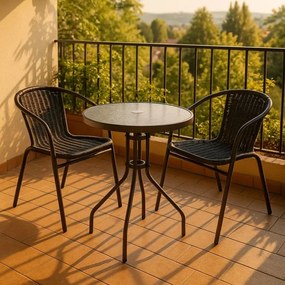 Balkon szett fonott poliratanból 2 szék és asztal