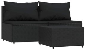 3 részes fekete polyrattan kerti ülőgarnitúra párnákkal