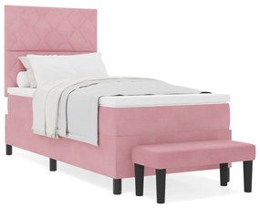 Rózsaszín Box Spring Ágy Matraccal és Pad 90x190 cm Bársony