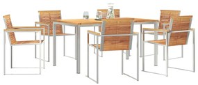 7 Részes Kerti Étkező Szett Tömör Tíkfa, Kültéri Étkezőasztal 150x90x75 cm Tömör Tíkfa