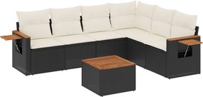 vidaXL 7 részes fekete polyrattan kerti ülőgarnitúra párnával