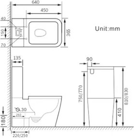 Eros ES QUADRO monoblokk WC - perem nélküli - WC ülőkével komplett