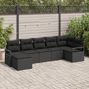 7 darabos kerti kanapé szett párnákkal fekete poly rattan, 2 személyes kerti kanapé párnákkal fekete poly rattan