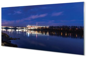 Üvegképek Varsó stadion folyami híd éjjel 100x50 cm