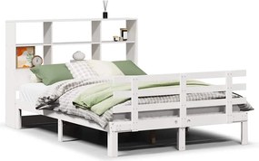 vidaXL fehér tömör fenyőfa könyvespolcos ágy matrac nélkül 160x200 cm