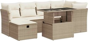 vidaXL 7 részes bézs polyrattan kerti ülőgarnitúra párnákkal