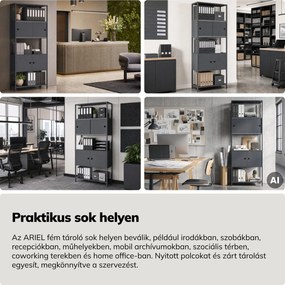 Iratrendező polc zárható szekrénnyel, irodai, nyitott polcok, fém antracit, 800x2200x400 mm: ARIEL