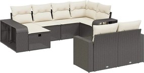 vidaXL 10 részes fekete polyrattan kerti ülőgarnitúra párnákkal