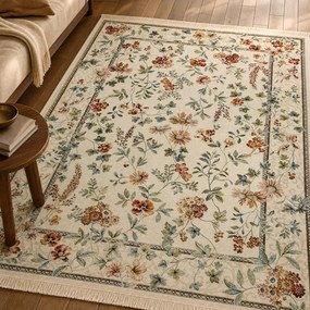 Krémszínű viszkóz szőnyeg 95x140 cm Oriental Flowers – Nouristan