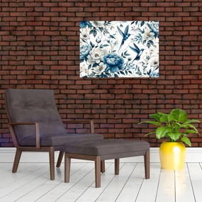 Üveg kép - Kolibrikok virágokkal (70x50 cm)