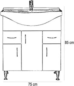Bianca Plus 75 alsó szekrény mosdóval, magasfényű fehér színben