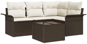 vidaXL Kerti Kanapé Szett párnával 5 pcs Barna polirattan