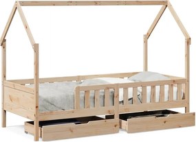 vidaXL tömör fenyőfa gyerekágykeret fiókokkal 90 x 200 cm