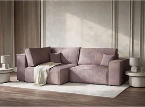 Lila kordbársony kinyitható-tárolóhelyes sarokkanapé (bal oldali-L alakú) Tonga – Maison de Rêve