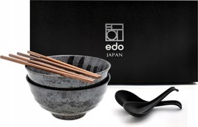 2 db-os tál szett kanállal és pálcikákkal Kemuri Black 800 ml Box