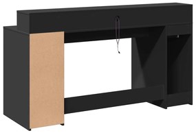fekete szerelt fa íróasztal LED-világítással 160 x 55 x 91 cm