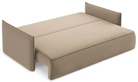 Világosbarna bársony kinyitható-tárolóhelyes kanapé 225 cm Hula – Makamii