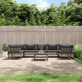 8 részes antracitszürke polyrattan kerti ülőgarnitúra párnákkal