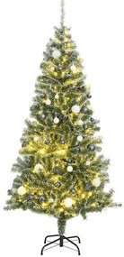 műkarácsonyfa 300 LED-del, gömbszettel és hópehellyel 180 cm