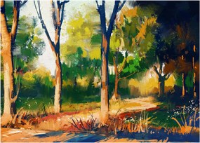 Erdő képe a nyári napsütésben, festmény (70x50 cm)