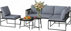 Outsunny 5-Piece Outdoor Lounge Set for 4–5 – Modular L-Shaped Sofa, Armless Chair, 2 Coffee Tables, Washable Cushions, Breathable Mesh Seats – Dark G
