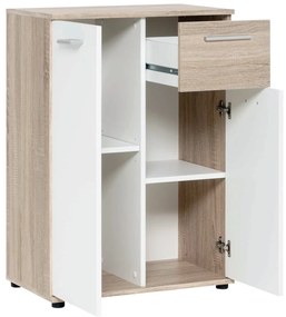 Komód JACKY 1 tölgy / fehér - 
            fehér
            tölgyfa
          , 
            Laminált és mások
          , 
            85
          x
            35
          x
            60
          cm