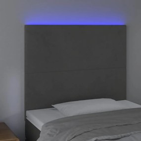 sötétszürke bársony LED-es fejtámla 100x5x118/128 cm