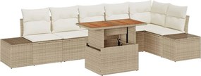 vidaXL Kerti Kanapé Szett tárolóval 7 pcs Bézs Poli rattan