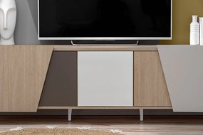 Miraza TV szekrény 180 cm - skandináv halszálka / bézs / fehér / barna