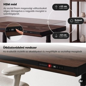 Elektromos ülő-álló íróasztal fiókkal és Qi vezeték nélküli töltővel fekete/dió, 1200 mm: ELLIS