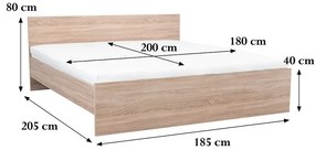 Miami franciaágy ágyneműtartó nélkül 180x200 cm sonoma tölgy-sonoma tölgy