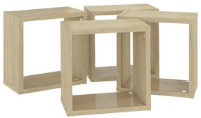4 db sonoma tölgy színű szerelt fa fali kockapolc 26x15x26 cm