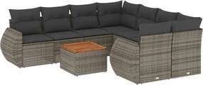 vidaXL 9 részes szürke polyrattan kerti ülőgarnitúra párnákkal