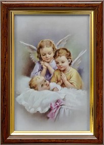 Vászonkép 18x13 Őrangyal Angyal Barna Arany Díszített Fa Keret