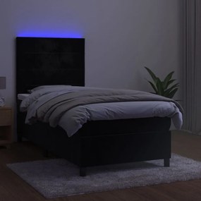 fekete bársony rugós és LED-es ágy matraccal 90x190 cm