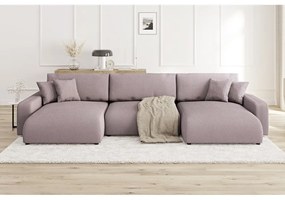 Világos rózsaszín kordbársony kinyitható tárolóhelyes sarokkanapé Sara – Ropez