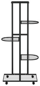 5-szintes fekete vas virágtartó állvány kerekekkel 44x23x100 cm