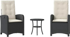 vidaXL 3 részes fekete polyrattan bisztrógarnitúra párnával