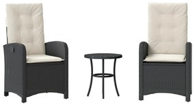 vidaXL 3 részes fekete polyrattan bisztrógarnitúra párnával