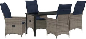 vidaXL Asztal és szék szett párnával 5 pcs Szürke PE Rattan
