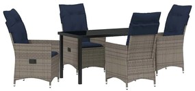 vidaXL Asztal és szék szett párnával 5 pcs Szürke PE Rattan