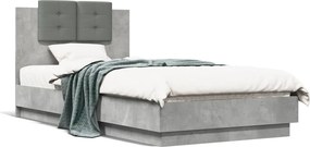 vidaXL betonszürke szerelt fa ágykeret fejtámlával 90 x 190 cm