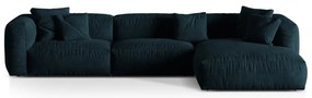 Sötétkék bársony moduláris sarokkanapé (jobb oldali-heverő résszel) Martina – Micadoni