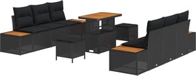 vidaXL Kerti Kanapé Szett 9 pcs Fekete polirattan