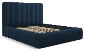 Sötétkék kárpitozott ágyneműtartós franciaágy ágyráccsal 180x200 cm Kelp – Micadoni Home
