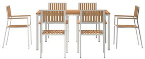 7 részes kert étkező szett tömör tíkfából, kültéri étkezőasztal 150x90x75 cm tömör tíkfából, összecsukható kerti székek 2 db tömör tíkfából és fémből, összecsukható kerti székek 4 db tömör tíkfából és fémből