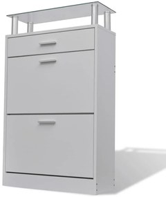 vidaXL Cipőszekrény fiókkal és üveg felső polccal fa fehér