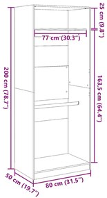 vidaXL kézműves tölgy színű szerelt fa ruhásszekrény 80 x 50 x 200 cm