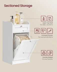 Fürdőszobai szekrény szennyeskosárral, fiókos fürdőszobai szekrény, felhőfehér